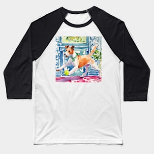 Fox terrier chasing tennis ball watercolor painthing Baseball T-Shirt